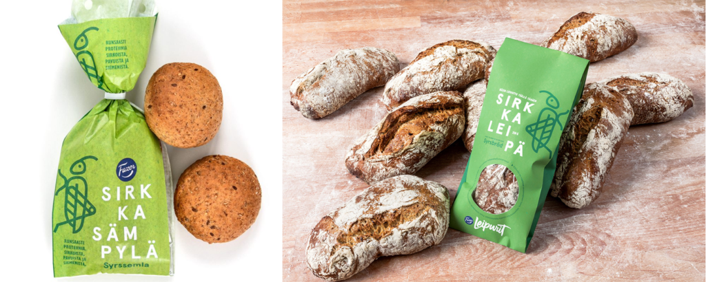 Fazers cricket bread. To the left its newest product called "syrssemla" in Swedish. (photo: Fazer)